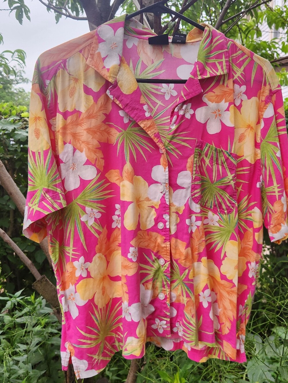 Erika Women's Summer, Vacation, Hawaiian, Tropical Hibiscus Shortsleeve Top